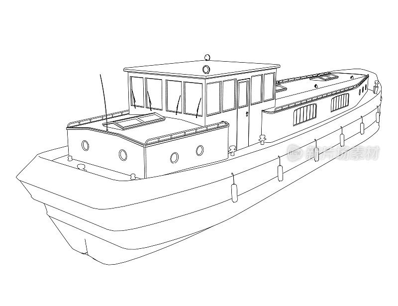 Boat outline from black lines isolated on white background. Vector illustration